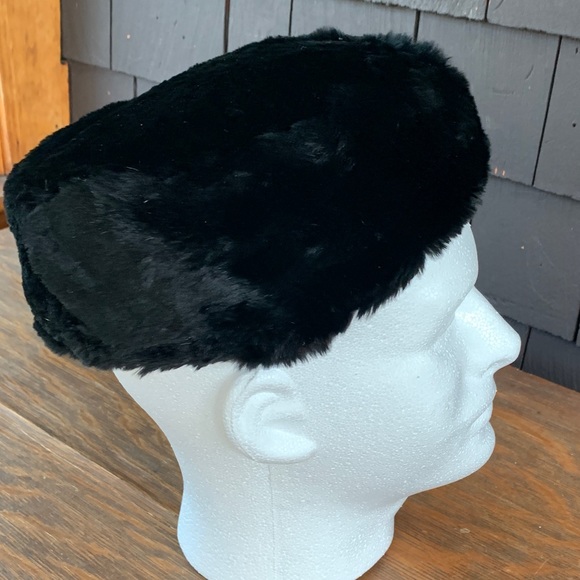 Vintage Black Faux Fur Pillbox Hat 